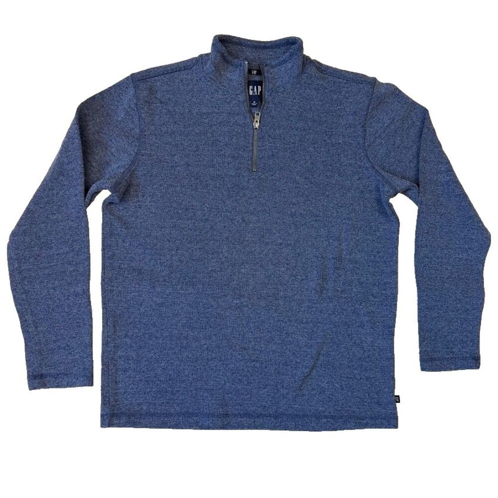GAP Men's Mock Neck 1/4-Zip Pullover, Blue Marled Knit, Size Medium